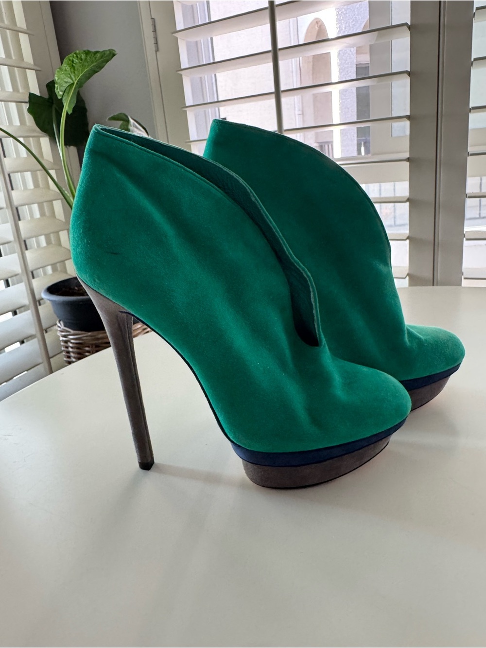 Brian Atwood Emerald Green Fortosa Suede Ankle Booties